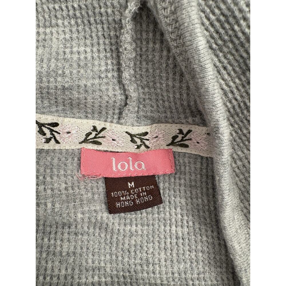 Vintage Lola Waffle Thermal Hooded Henley Size Medium Y2K Buttons Pouch Cotton - Picture 8 of 9